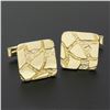 Image 6 : Mens Solid 14k Yellow Gold Nugget Textured & Polished Crackled Square Cuff Links