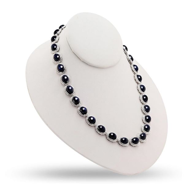 135.30 ctw Blue Sapphire and 0.68 ctw Diamond Silver Necklace