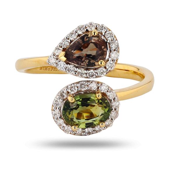 1.98 ctw Multi-Color Sapphire and 0.31 ctw Diamond 18K Yellow Gold Ring