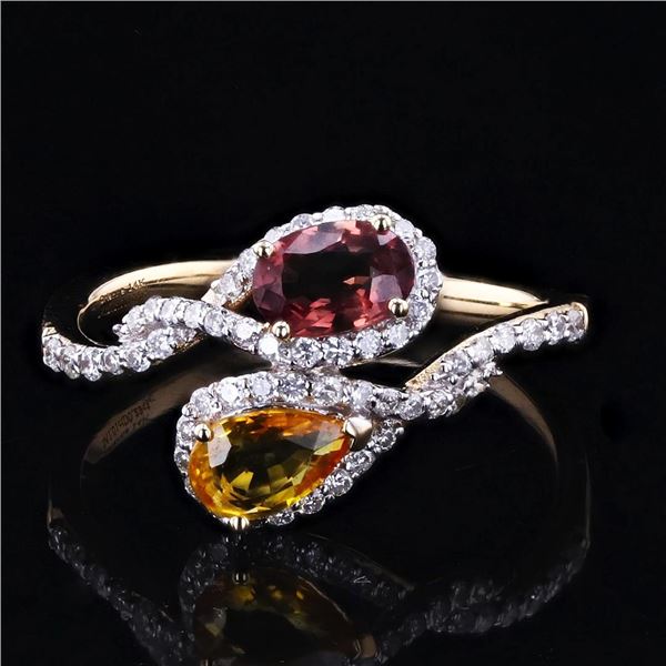 1.01 ctw Yellow and Reddish Orange Sapphire and 0.29 ctw Diamond 14K Yellow Gold