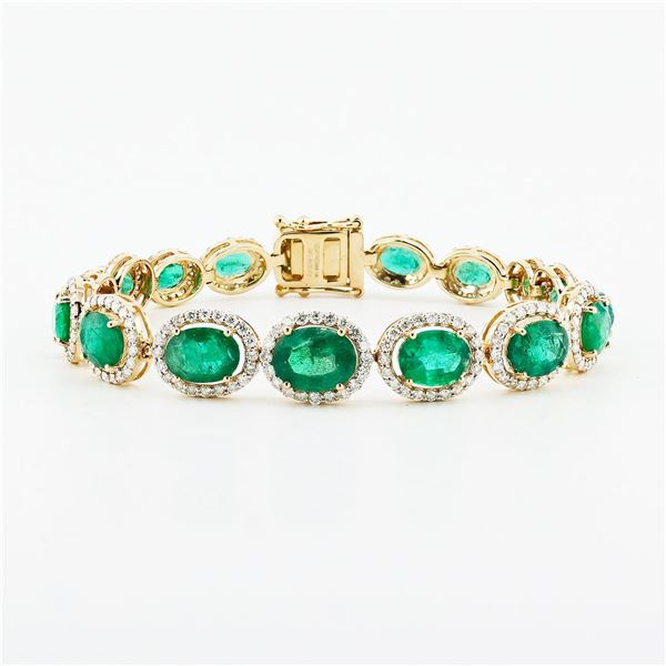 14.49 ctw Emerald and 2.61 ctw Diamond 14K Yellow Gold Bracelet