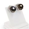 Image 2 : 13.0mm Black Tahitian Cultured Pearl and 1.68 ctw Diamond 14K White Gold Earring