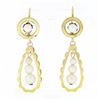 Image 1 : Vintage 14K Yellow Gold Pearl Scalloped Open Elongated Tear Drop Dangle Earrings