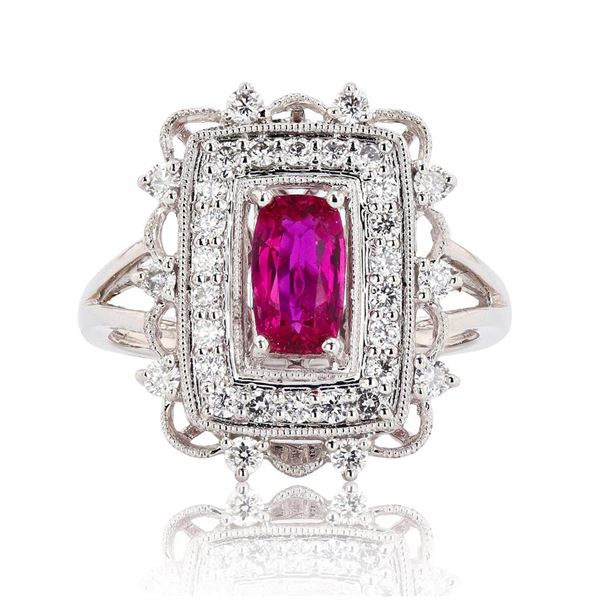 1.03 ctw UNHEATED Ruby and 0.50 ctw Diamond Platinum Ring (GIA CERTIFIED)