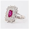 Image 2 : 1.03 ctw UNHEATED Ruby and 0.50 ctw Diamond Platinum Ring (GIA CERTIFIED)