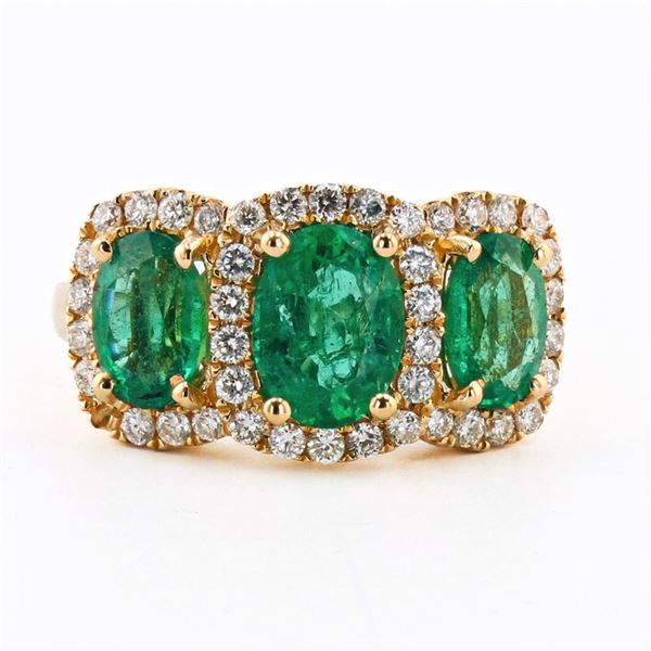 2.60 ctw Emerald and 0.58 ctw Diamond 14K Yellow Gold Ring