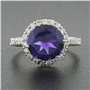 Image 2 : 14K White Gold 4.1 ctw Royal Purple Amethyst Solitaire w/ Round Diamond Halo Rin
