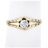 Image 1 : Antique 14k Gold 0.30 ctw Old European Diamond Engagement Ring w/ Repousse Sides
