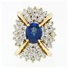 Image 5 : Large Vintage 14k Gold 6.24 ctw GIA Oval Ceylon Sapphire & Diamond Cocktail Ring