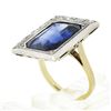 Image 9 : Antique 18K TT Gold Bezel Blue Stone 1.1 ctw Old Mine Cut Diamond Platter Ring