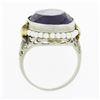 Image 8 : Antique 10K TT Gold Oval Bezel Purple Stone Seed Pearl Halo & Open Filigree Ring