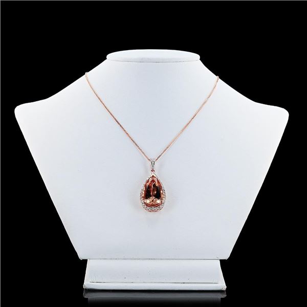 14.80 ctw Morganite and 0.98 ctw Diamond 14K Rose Gold Pendant