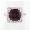 Image 3 : 14k White Gold 5.6 ctw GIA Cushion Rubellite Tourmaline Diamond Halo Cocktail Ri