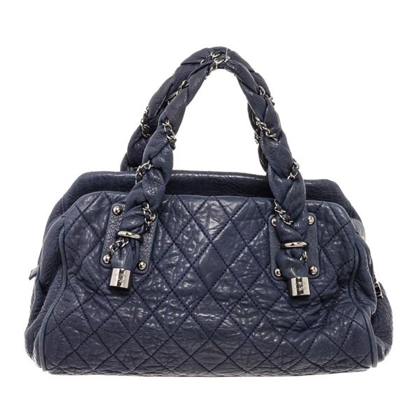 Chanel Navy Blue Lambskin Lady Braid Bowler Purse Shoulder Bag