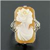 Image 2 : Antique 10k Gold Rectangular Carved Shell Cameo Etched Floral Open Filigree Ring