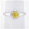 Image 1 : NEW 14K White Gold 0.96 ctw Ceylon Yellow Sapphire Solitaire w/ Diamond Halo Rin
