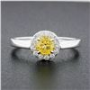 Image 2 : NEW 14K White Gold 0.96 ctw Ceylon Yellow Sapphire Solitaire w/ Diamond Halo Rin
