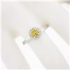 Image 3 : NEW 14K White Gold 0.96 ctw Ceylon Yellow Sapphire Solitaire w/ Diamond Halo Rin