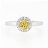Image 4 : NEW 14K White Gold 0.96 ctw Ceylon Yellow Sapphire Solitaire w/ Diamond Halo Rin