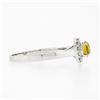 Image 5 : NEW 14K White Gold 0.96 ctw Ceylon Yellow Sapphire Solitaire w/ Diamond Halo Rin