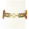 Image 2 : Antique 6.5" 14k Yellow Gold Orange Agate Orange & Green Enamel Link Bracelet