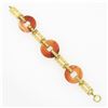 Image 5 : Antique 6.5" 14k Yellow Gold Orange Agate Orange & Green Enamel Link Bracelet