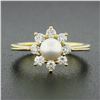Image 2 : NEW Classic 18k Yellow Gold 5.25mm Pearl .40 ctw Round Diamond Flower Cluster Ri