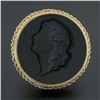 Image 2 : Vintage 14K Gold Large Black Onyx Matte Carved Cameo Intaglio Round Platter Ring