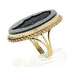 Image 8 : Vintage 14K Gold Large Black Onyx Matte Carved Cameo Intaglio Round Platter Ring