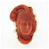 Image 6 : Large Vintage 14K Gold GIA NO DYE Coral Carved Lady Face Cameo Statement Ring