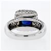 Image 8 : 18K White Gold 3.93 ctw GIA No Heat Cushion Sapphire Diamond Halo Engagement Rin