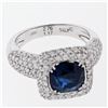 Image 9 : 18K White Gold 3.93 ctw GIA No Heat Cushion Sapphire Diamond Halo Engagement Rin