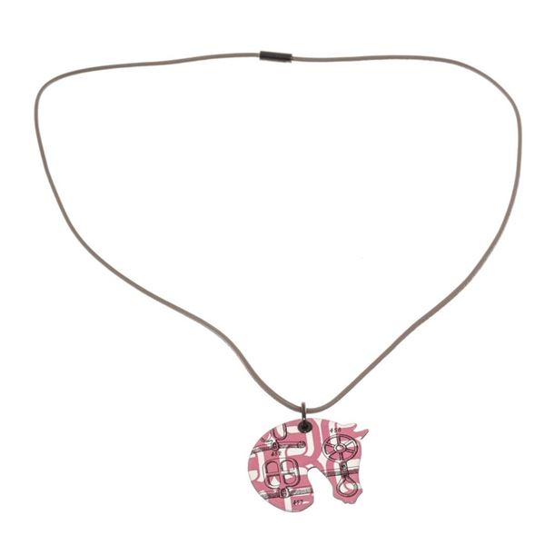 Hermes Pink White Tatersale Horse PM Necklace