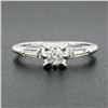 Image 2 : Vintage 14k Gold Illusion Prong Diamond & Baguette Sides 3 Stone Engagement Ring