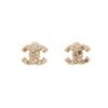 Image 1 : Chanel Gold Metal Crystal Stud CC Rhinstone Earrings