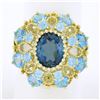 Image 1 : 10k Yellow Gold Large Oval Round Blue Stone Open Work Domed Tiered Cluster Ring