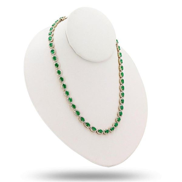 18.82 ctw Emerald and 10.47 ctw Diamond 14K Yellow Gold Necklace