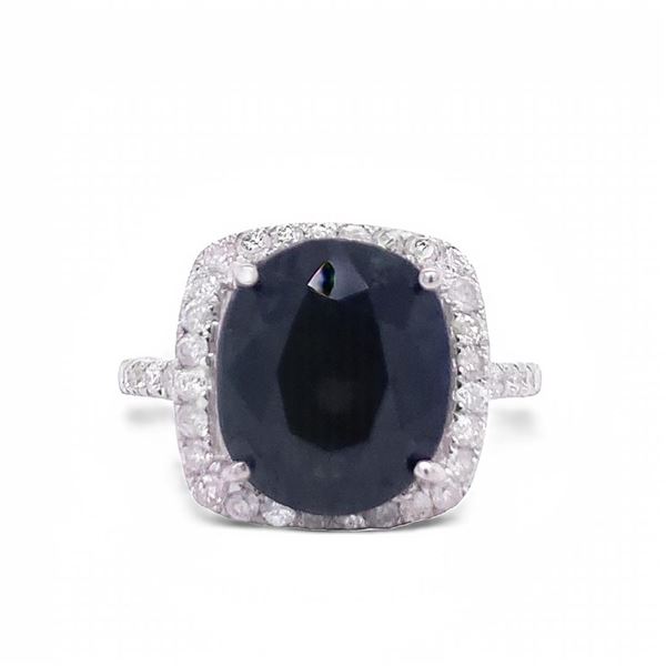 10.26 ctw Dark Blue Sapphire and 0.72 ctw Diamond 14K White Gold Ring