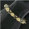 Image 7 : Vintage 14k Gold .18 ctw Diamond Black Enamel Engraved Hinged Open Bangle Bracel