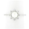 Image 1 : NEW Classic 18k White Gold 5.25mm Pearl 0.40 ctw Round Diamond Flower Cluster Ri