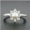 Image 2 : NEW Classic 18k White Gold 5.25mm Pearl 0.40 ctw Round Diamond Flower Cluster Ri