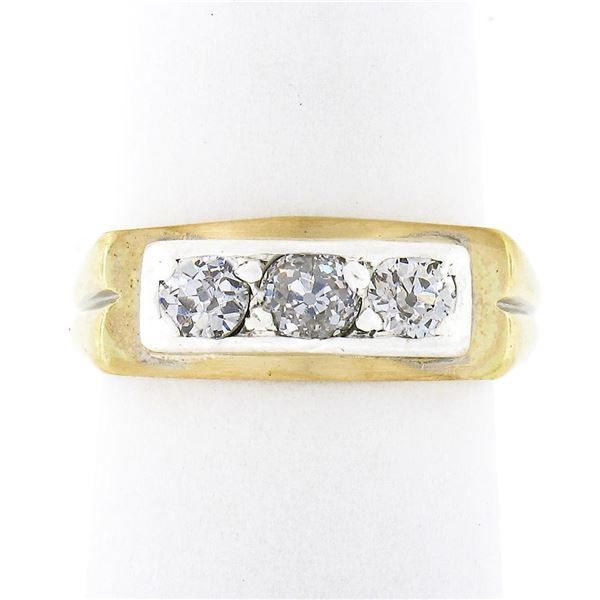 Antique Edwardian 14k Gold & Silver 0.75 ctw Old Mine Diamond Wedding Band Ring