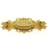Image 1 : Antique Victorian 9k Yellow Gold Elongated Cartouche Brooch w/ 3 Old Cut Diamond