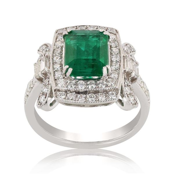 2.44 ctw Emerald and 1.04 ctw Diamond Platinum Ring