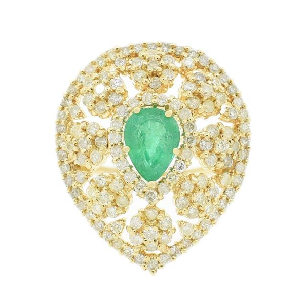 0.94 ctw Emerald and 1.09 ctw Diamond 14K Yellow Gold Ring