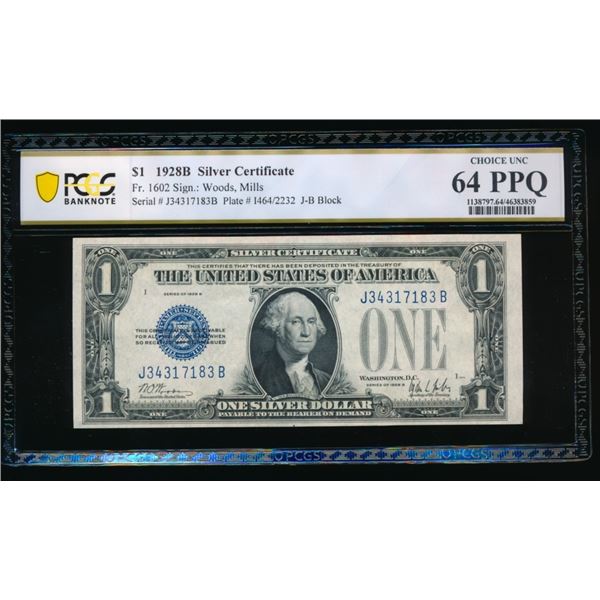 1928B $1 Silver Certificate PCGS 64PPQ