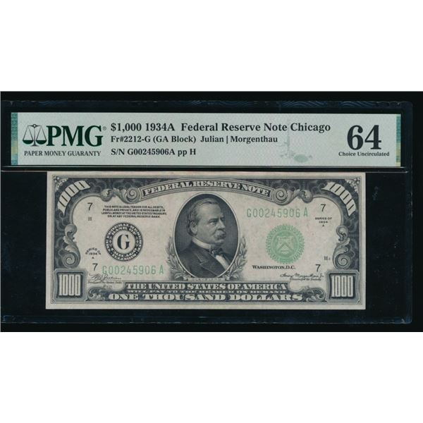 1934A $1000 Chicago FRN PMG 64