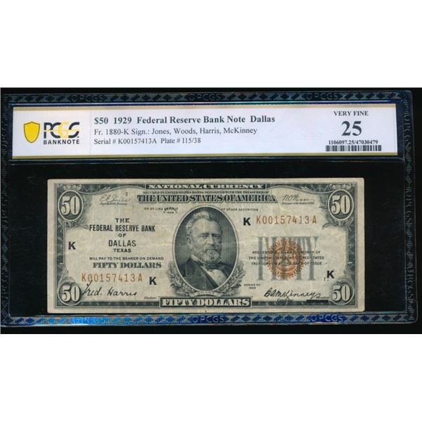 1929 $50 Dallas FRBN PCGS 25