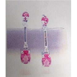 Pink topaz and diamond earrings 14 K white gold-  pink topaz are oval, faceted approx. 1.20 carats, 