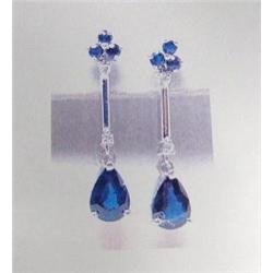 Sapphire and diamond earrings 14 K white gold- sapphires are pear and round faceted approx. 1.80, tr